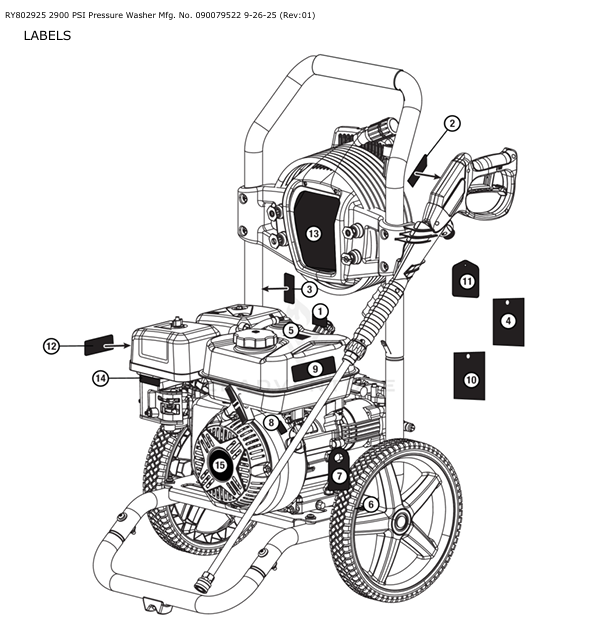 Ryobi RY802925 2900 PSI Pressure Washer Parts List